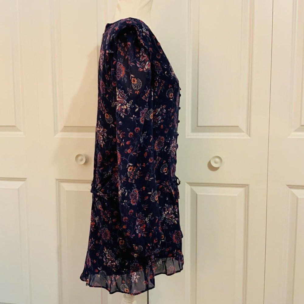 Joie Silk Blue Pink Floral Long Sleeve Drop Waist Tunic Mini Dress Small - Picture 3 of 12